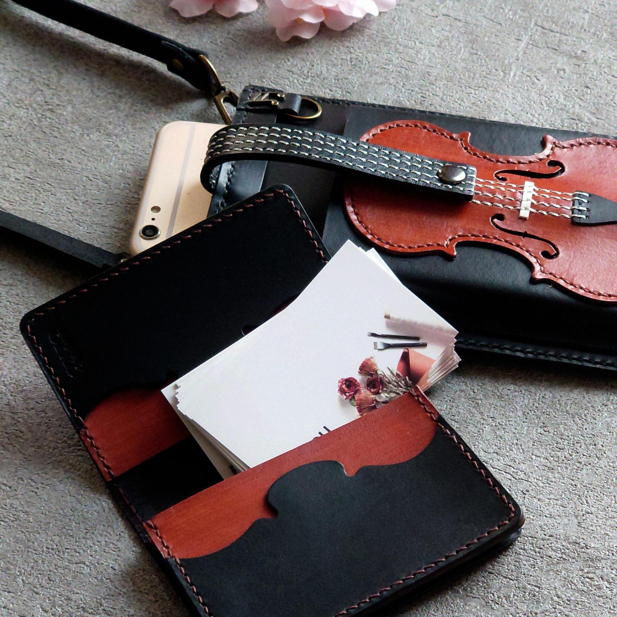 《限定》春の福袋【純銀糸弦のバイオリンスマホポシェット＆バイオリン名刺ケース】2点セット※袋ラッピング無料