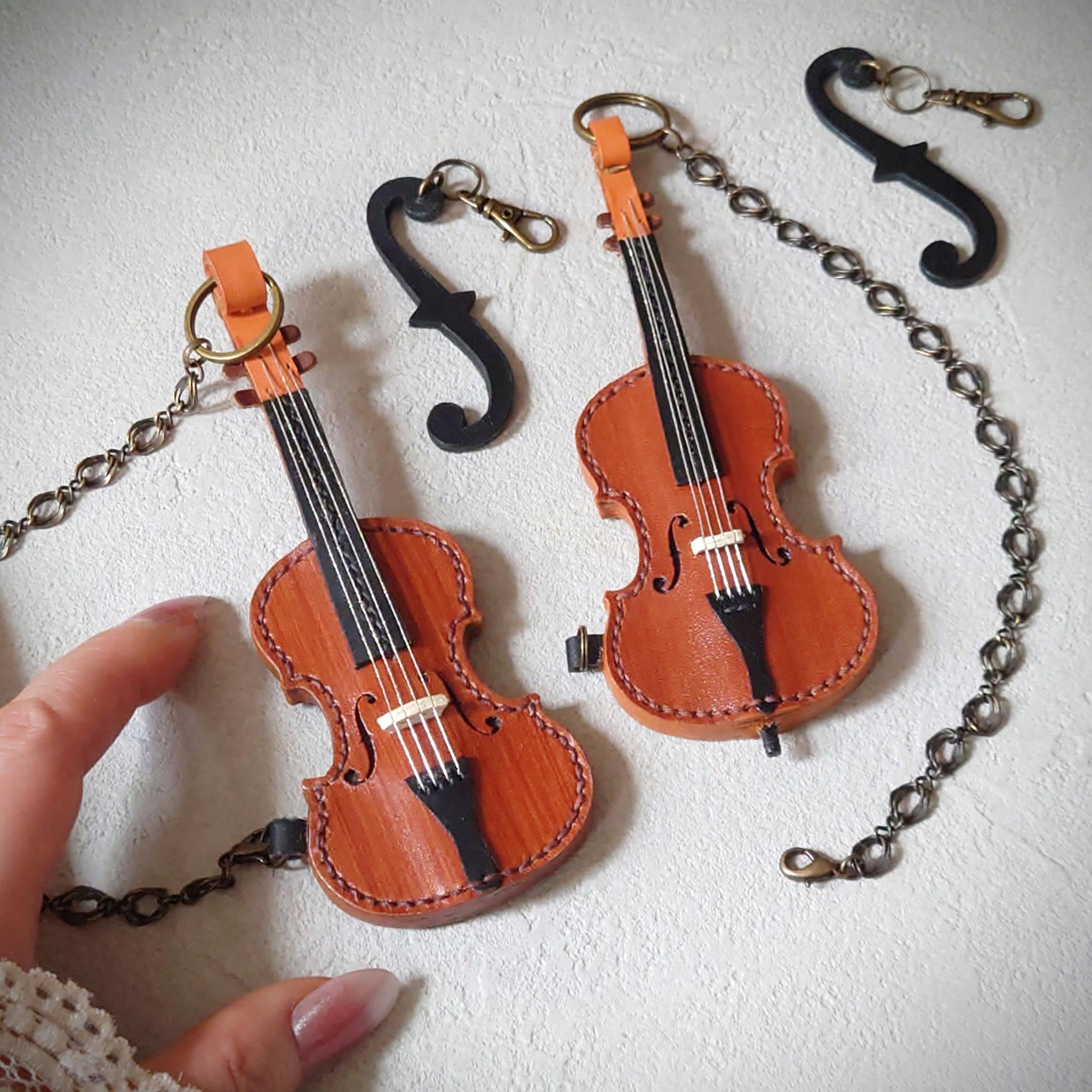 【本格再現】柿渋染めバイオリン＆チェロのバッグチャーム 優しい手縫い仕立て【ｆ字孔チャーム付き】※袋ラッピング無料 | 2枚目