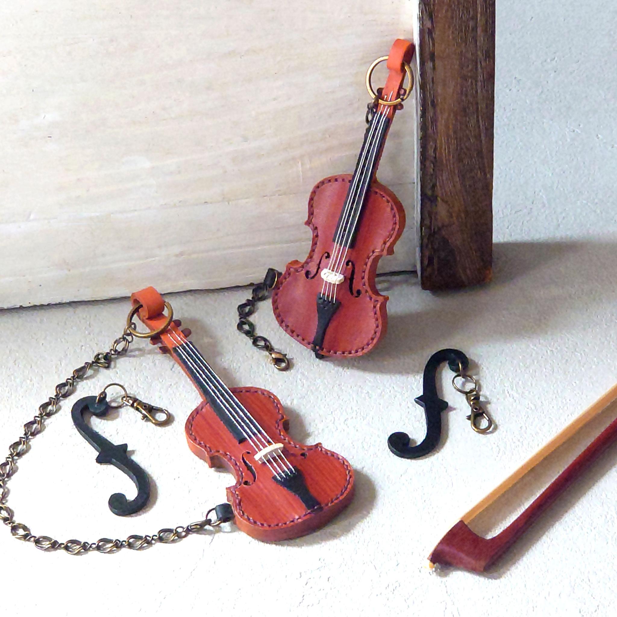 【本格再現】柿渋染めバイオリン＆チェロのバッグチャーム 優しい手縫い仕立て【ｆ字孔チャーム付き】※袋ラッピング無料 | 7枚目